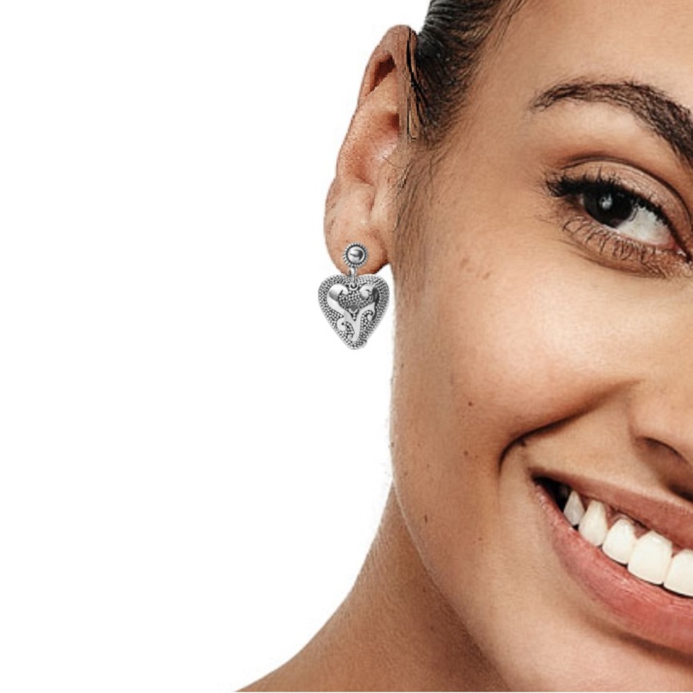 Brighton Bali Sea Drop Post Sterling Silver drop post heart earrings.